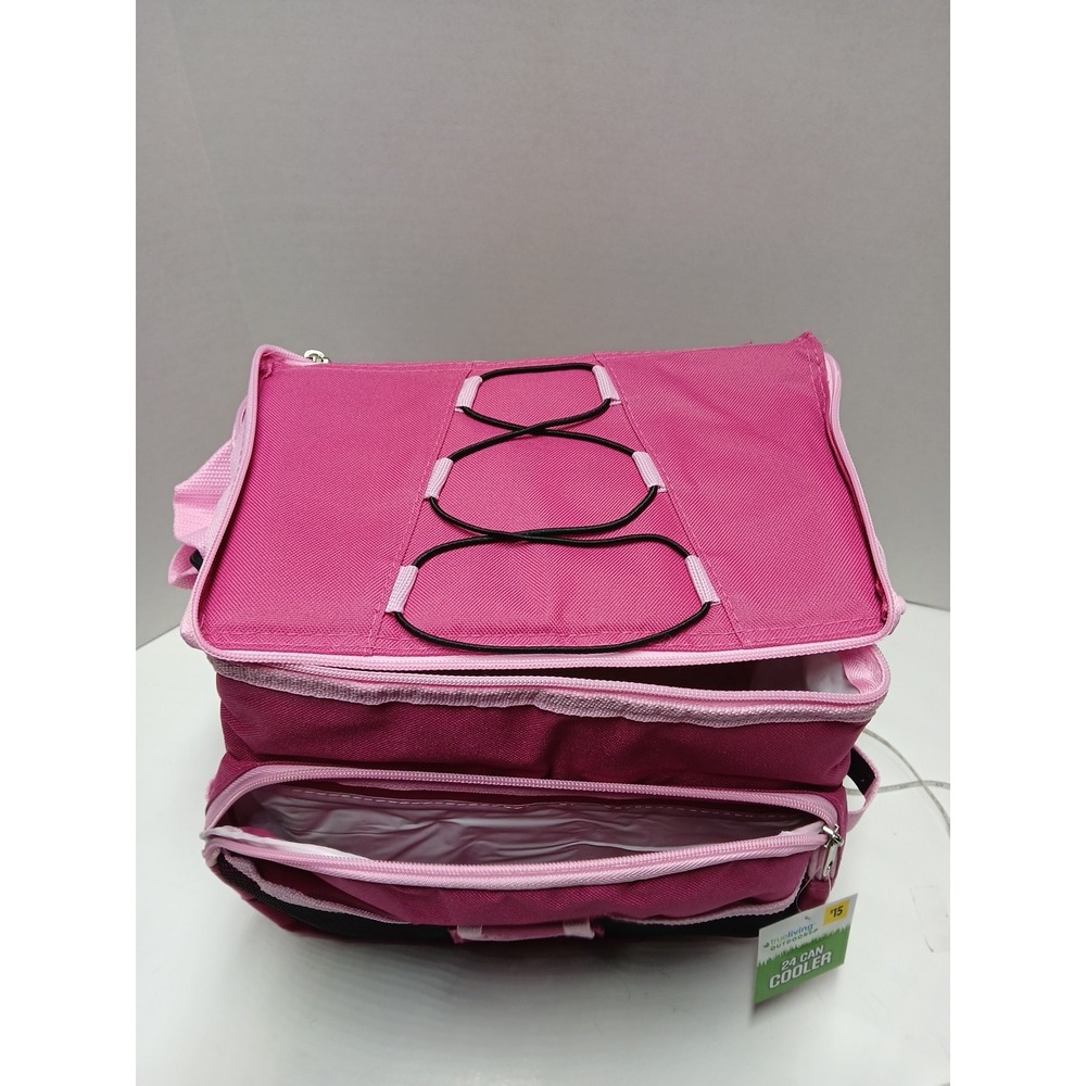 NWT Cooler Soft Side Insulated Cooler Pink 24 Can Capacity Top & Side Zipper New